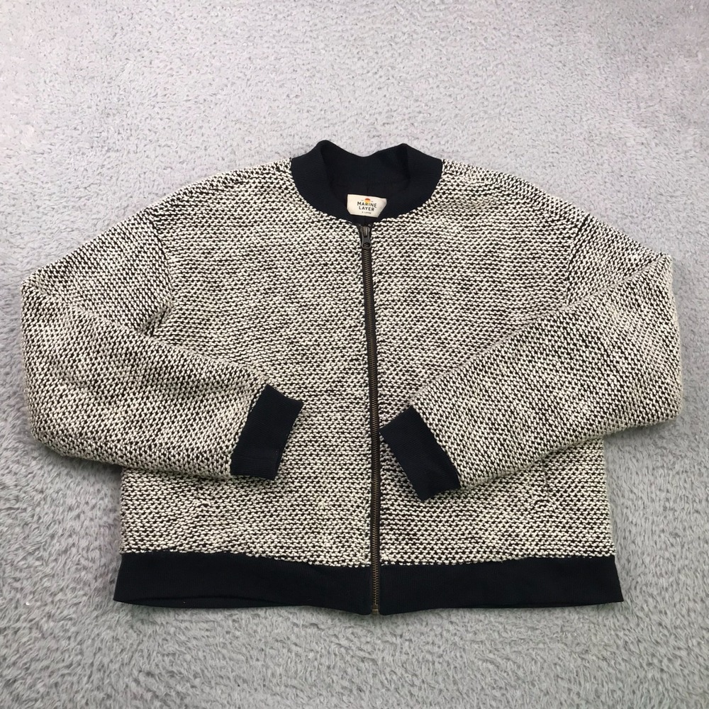 Marine Layer Birdseye Bomber Jacket Womens XL Black/White Contrast Full Zip Coat